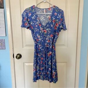Xhilaration Purple Floral Dress Size Small Waist Tie Buttons